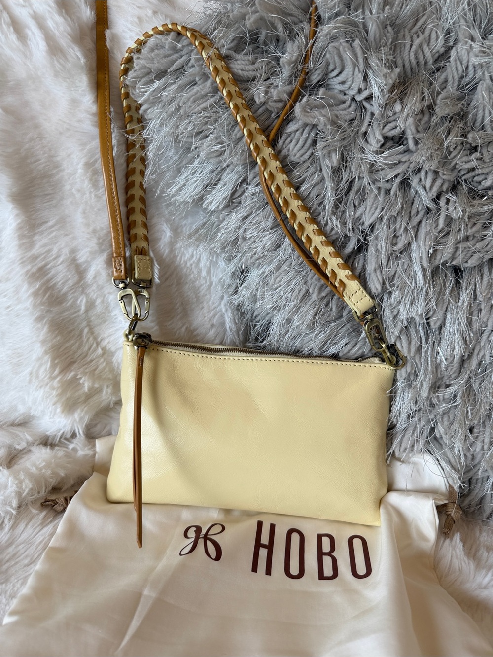 HOBO Pale Yellow Leather Crossbody with Braided Strap